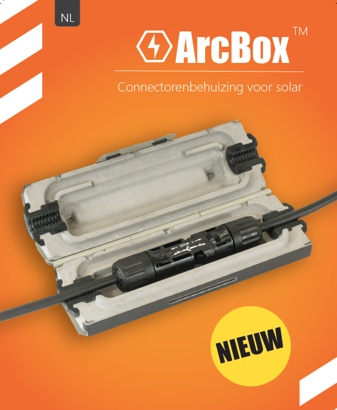 De ArcBox klikt eenvoudig rond DC-connectoren om ervoor te zorgen dat indien er ooit een vlamboog ontstaat, deze veilig wordt ingesloten en zich niet verspreidt naar brandbare materialen in of rond de solar PV-installatie.
